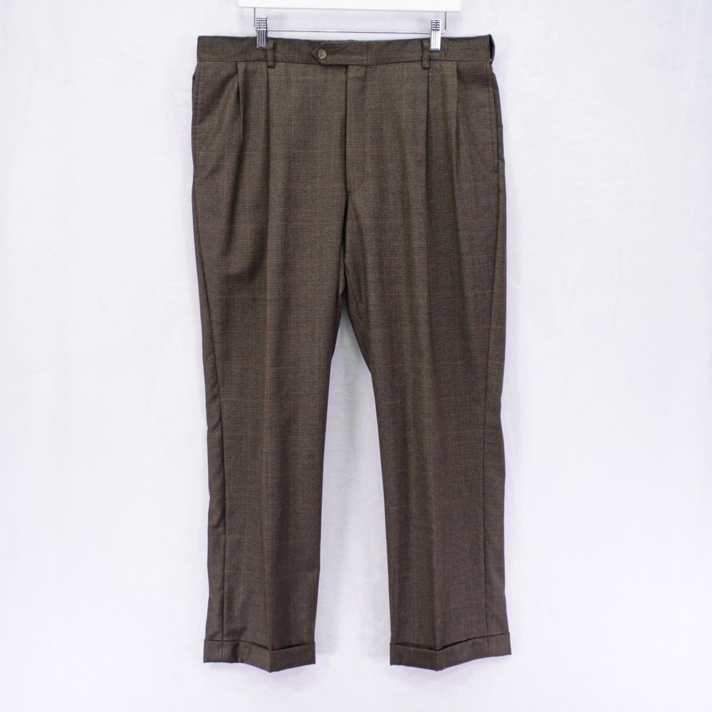 Austin Reed Brown Flannel Wool Brown Black Houndstooth Dress Pants 36 / 30
